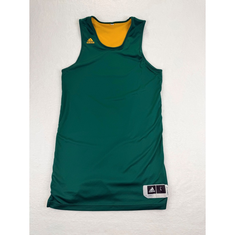 Adidas Mens Reversible Basketball Jersey Green Yellow‎ Climalite Large Length +2